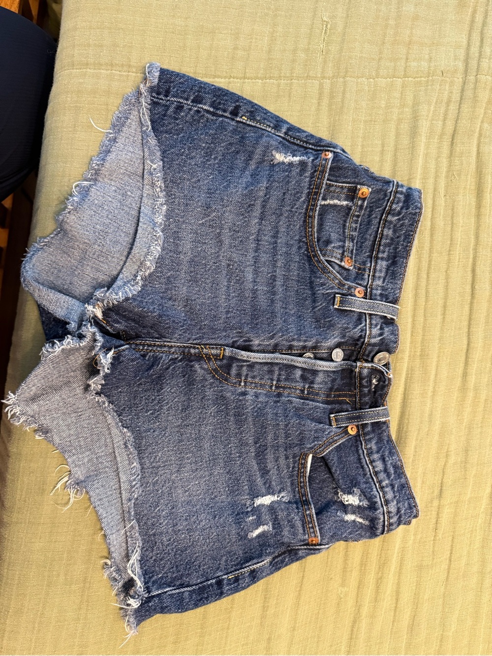 Levi's Distressed Dark Blue High-Rise Jean Shorts